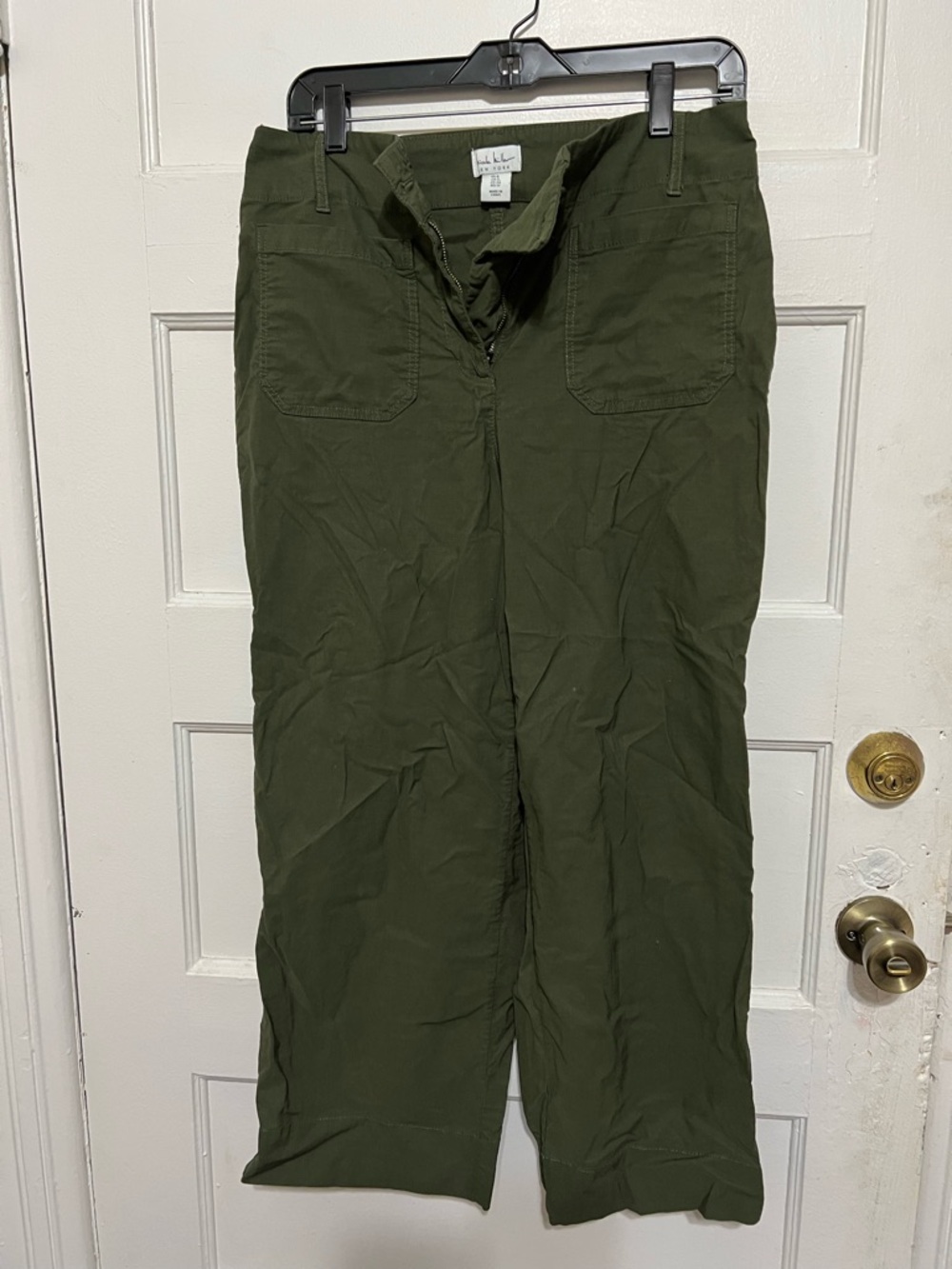 Nicole miller New York Olive Green Straight-Leg Cotton Pants